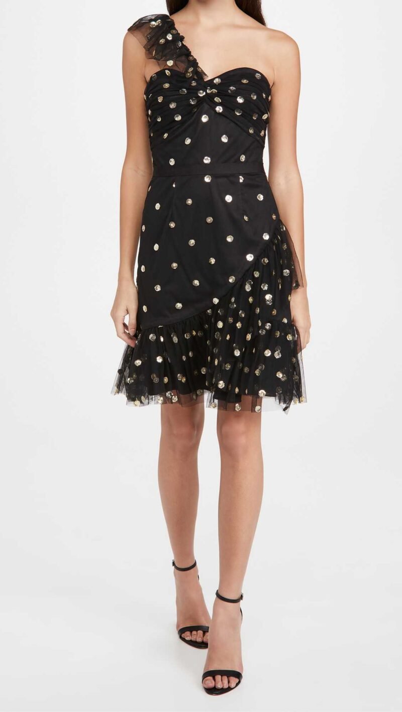 Women's Sequin Dot Tulle One Shoulder Dress - Image 4