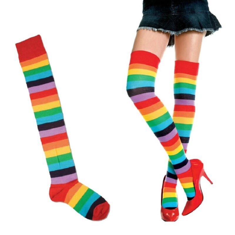 Rainbow Colorful Thigh Long Stripey Stockings Socks - Image 4