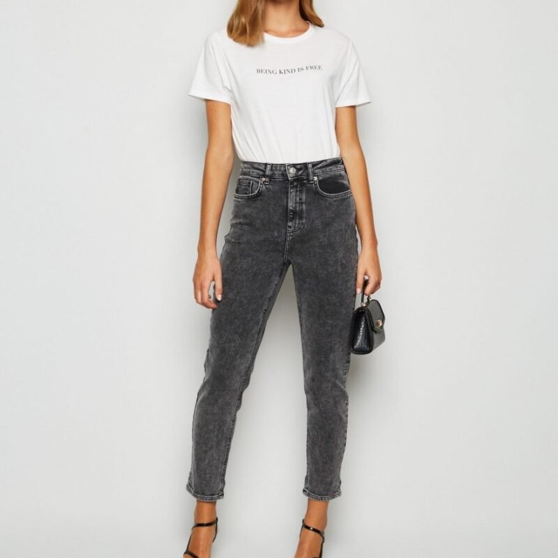 Women's Dark Grey Acid Wash Mom jeans