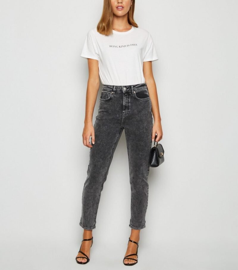 Women's Dark Grey Acid Wash Mom jeans