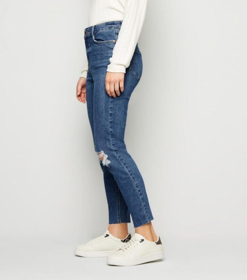 Women's Petite Blue Ripped Skinny Jeans - Image 4