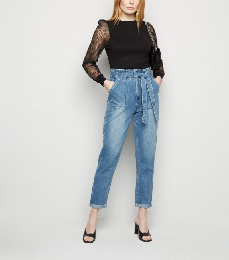 Women's Blue High Tie Waist  jeans