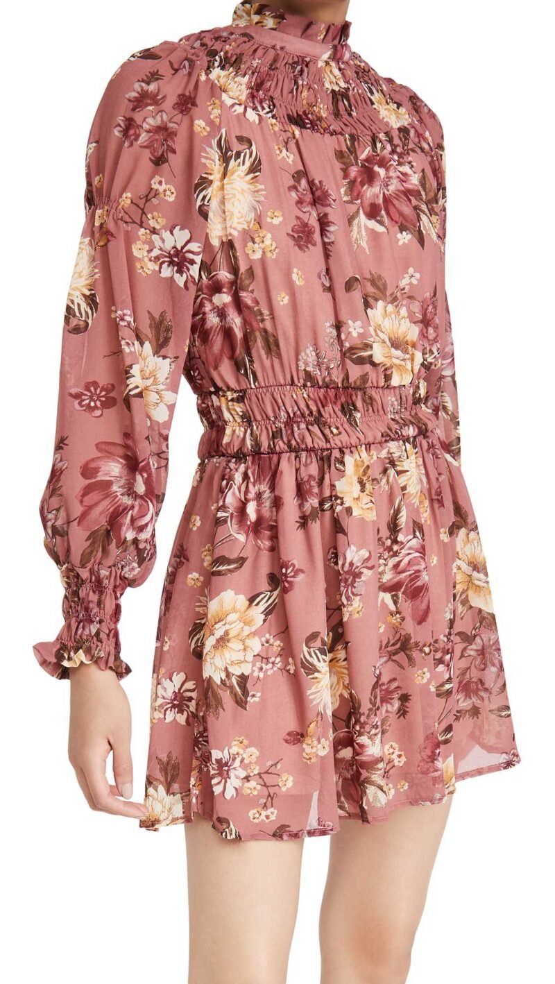 Women's Floral Print Mini Dress With Long Sleeves - Image 6