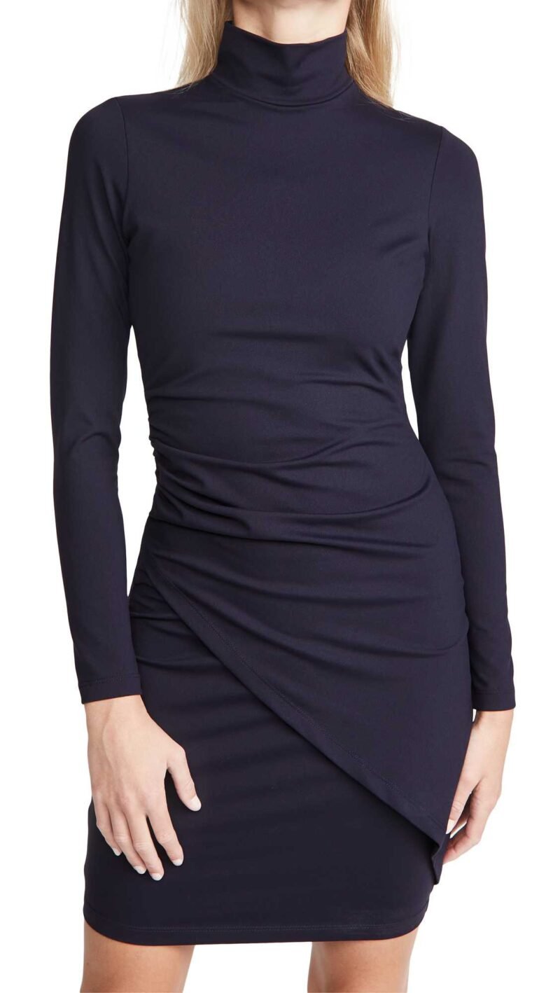 Women's Mock Neck Overlap Gathered Dress - Image 6