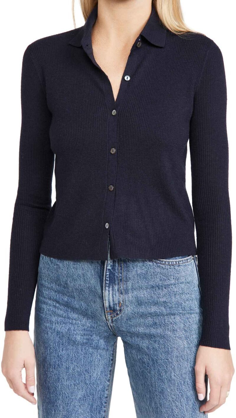 Women's Cropped Rib Cashmere Cardigan