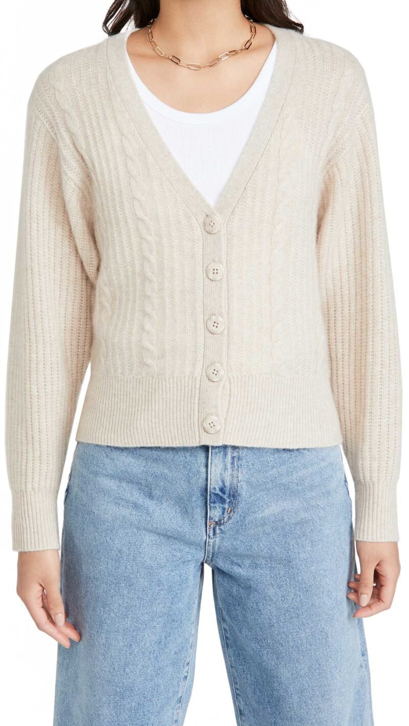 Women's Blouson Sleeve Cable Cashmere Like Cardigan