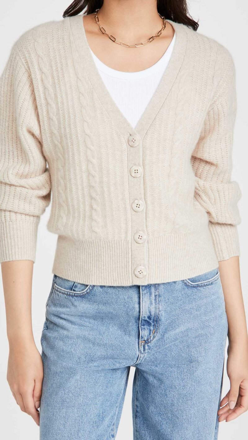 Women's Blouson Sleeve Cable Cashmere Like Cardigan - Image 2