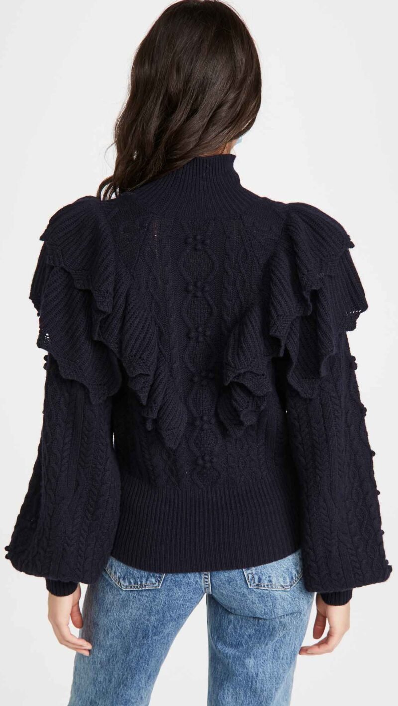 Women's Double Ruffle Fisherman Mock Sweater - Image 3