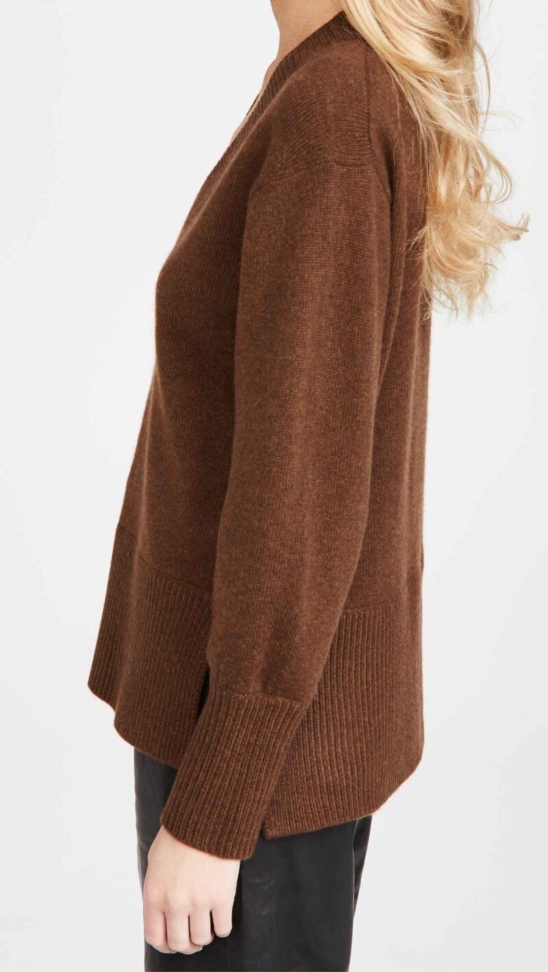 Women's Cashmere Ribbed Hem V Neck Sweaters - Image 4