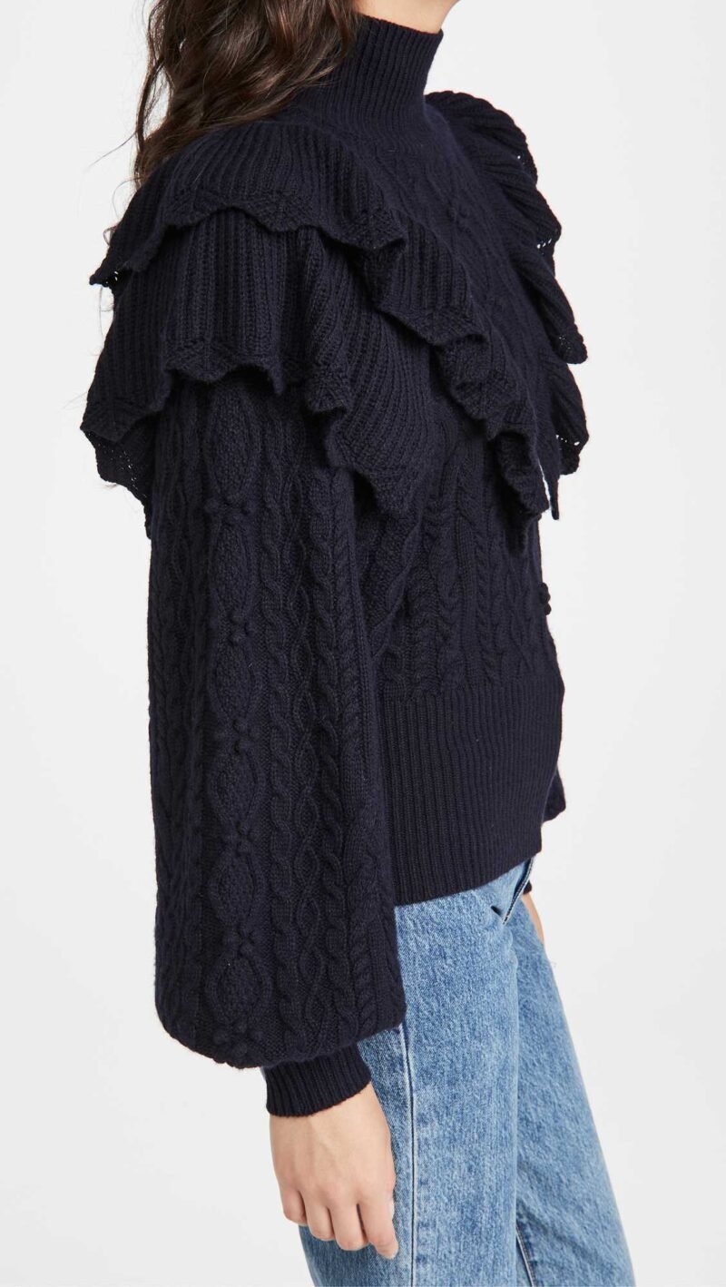 Women's Double Ruffle Fisherman Mock Sweater - Image 4