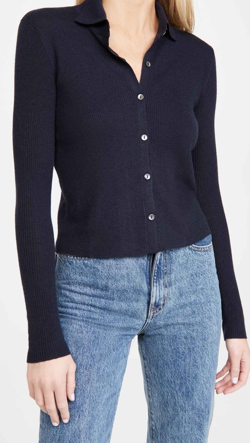 Women's Cropped Rib Cashmere Cardigan - Image 5