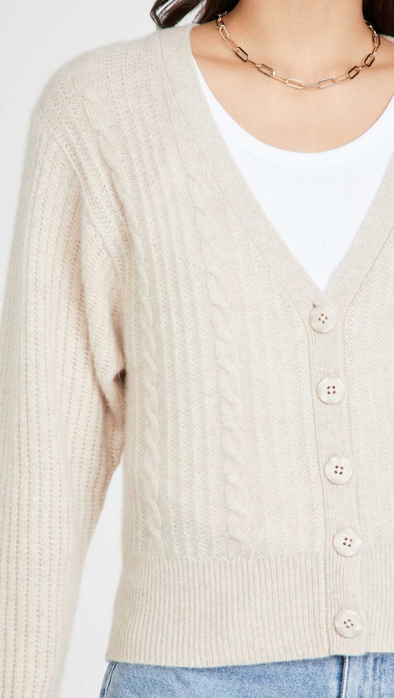 Women's Blouson Sleeve Cable Cashmere Like Cardigan - Image 6