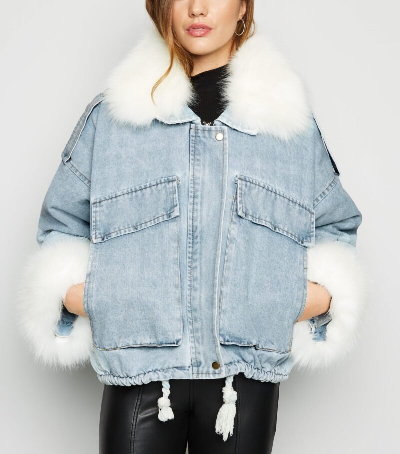 Women's Cameo Rose Blue Faux Fur Trim Denim Jacket