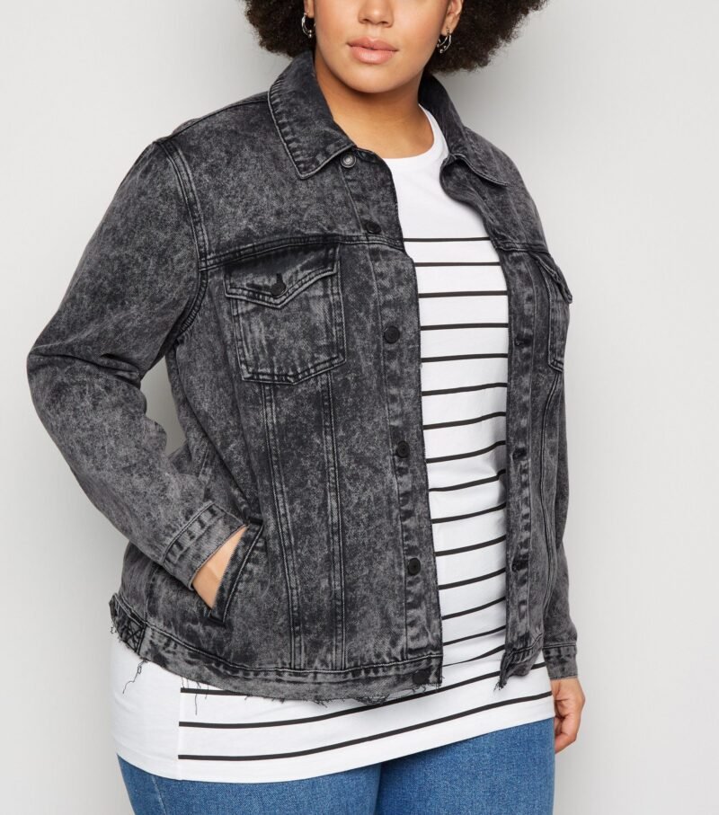 Women's Black Acid Wash Oversized Denim Jacket