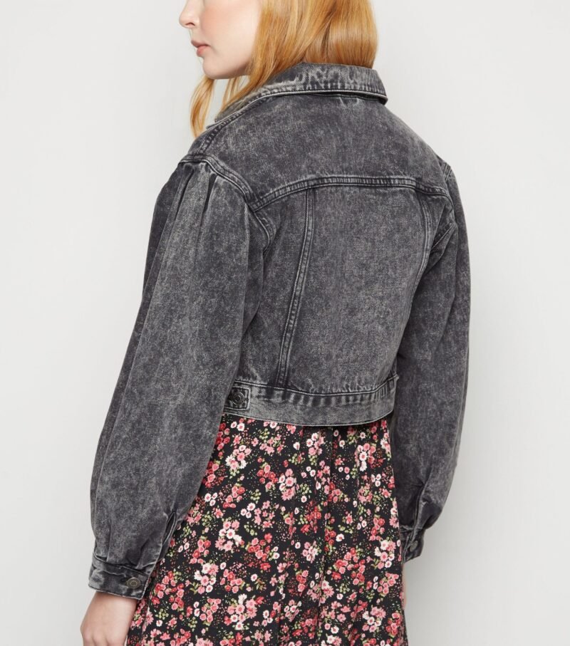 Women's Black Puff Sleeve Denim Jacket - Image 2