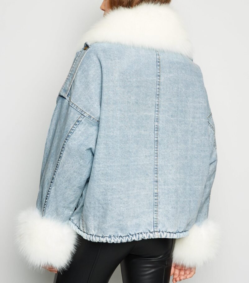 Women's Cameo Rose Blue Faux Fur Trim Denim Jacket - Image 2