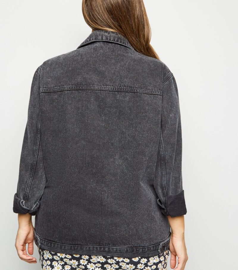 Women's Curves Black Acid Wash Oversized Denim Jacket - Image 2