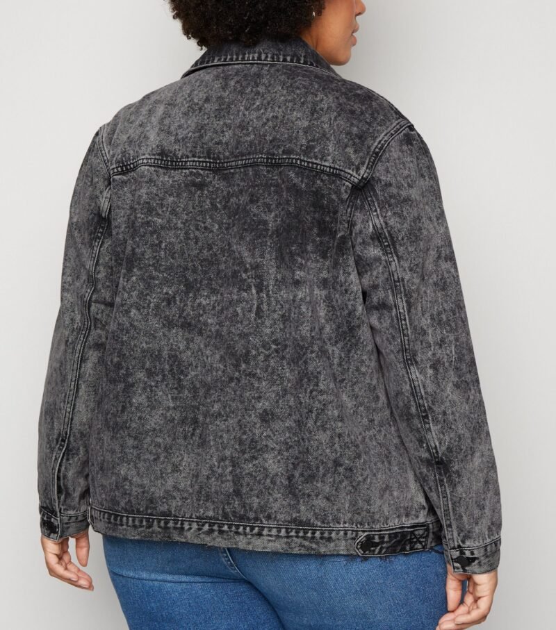 Women's Black Acid Wash Oversized Denim Jacket - Image 2