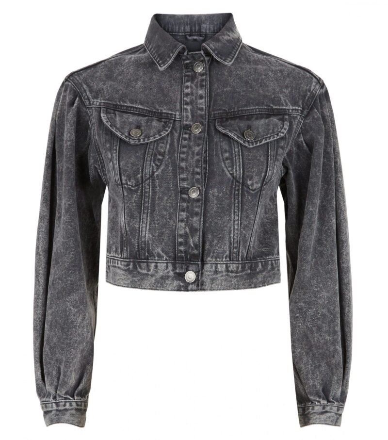 Women's Black Puff Sleeve Denim Jacket - Image 5