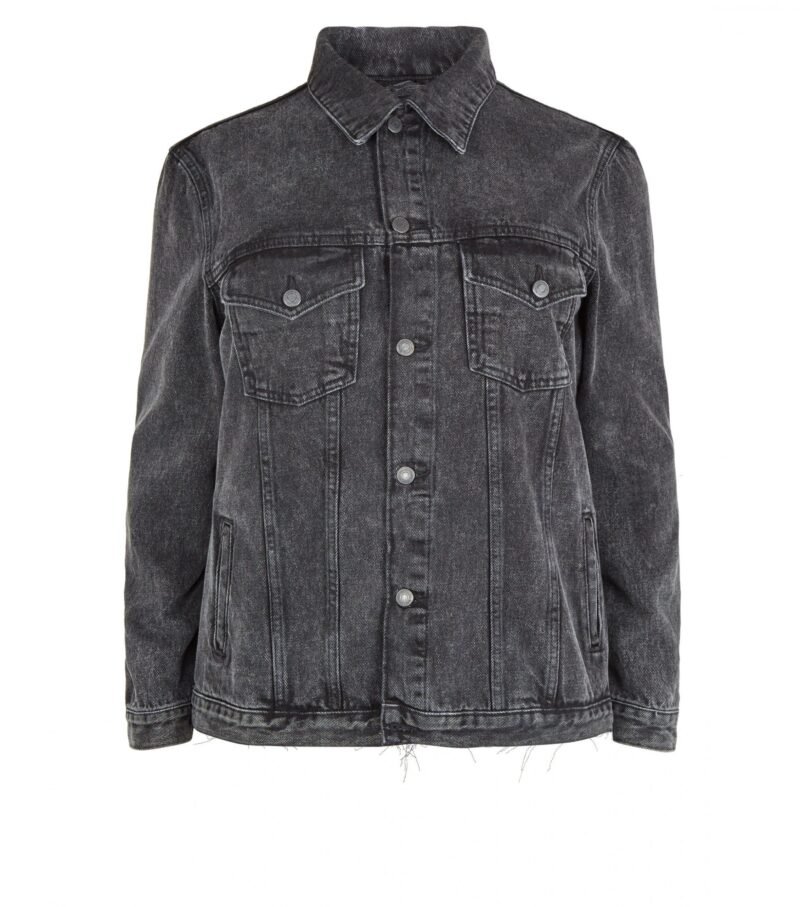 Women's Curves Black Acid Wash Oversized Denim Jacket - Image 3