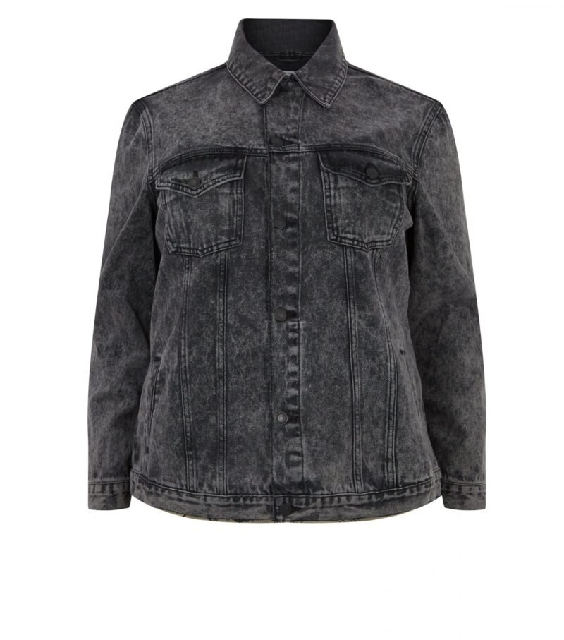 Women's Black Acid Wash Oversized Denim Jacket - Image 3