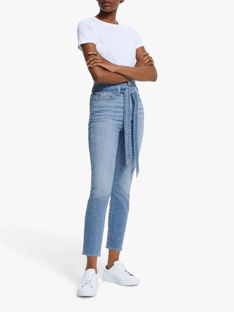 Women's Cropped Paperbag Jeans, Bright Light Blue - Image 3