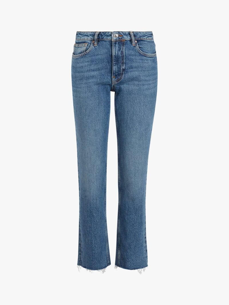 Women's Cropped Straight Leg Jeans, Mid Indigo Blue - Image 4