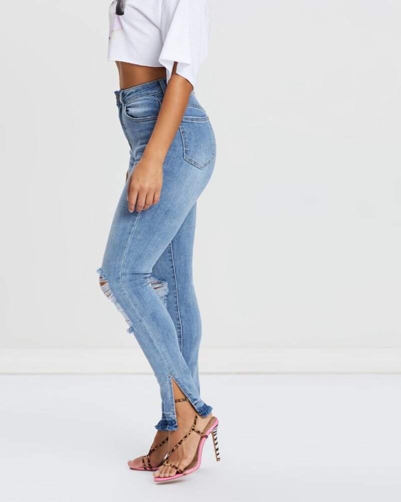 Women's Sinner Hem Slit Ripped Skinny Jeans - Image 4