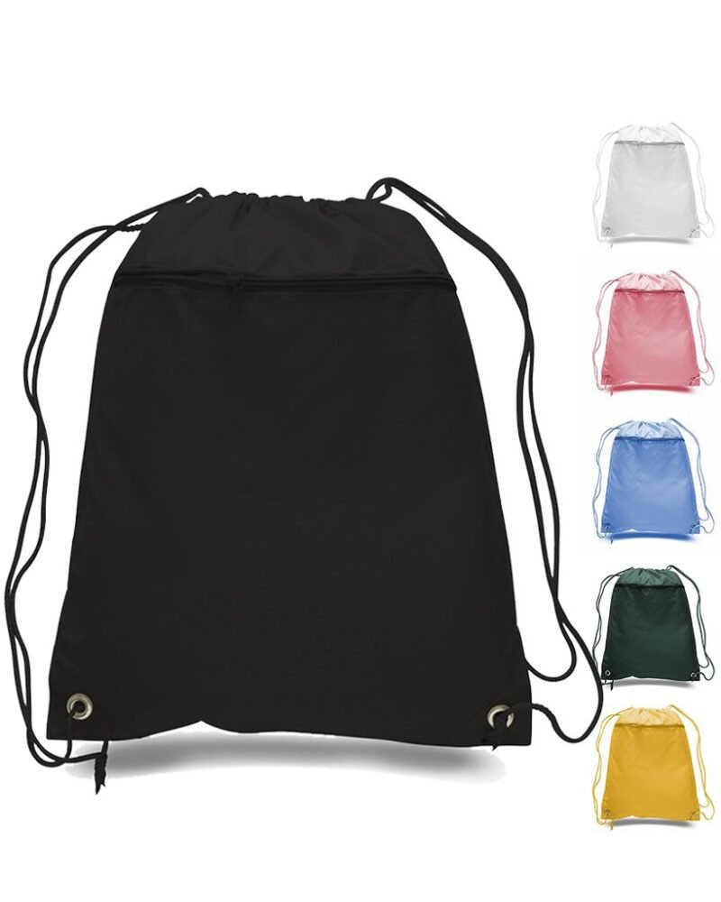 Polyester Value Drawstring Bags with Front Zippered Pocket