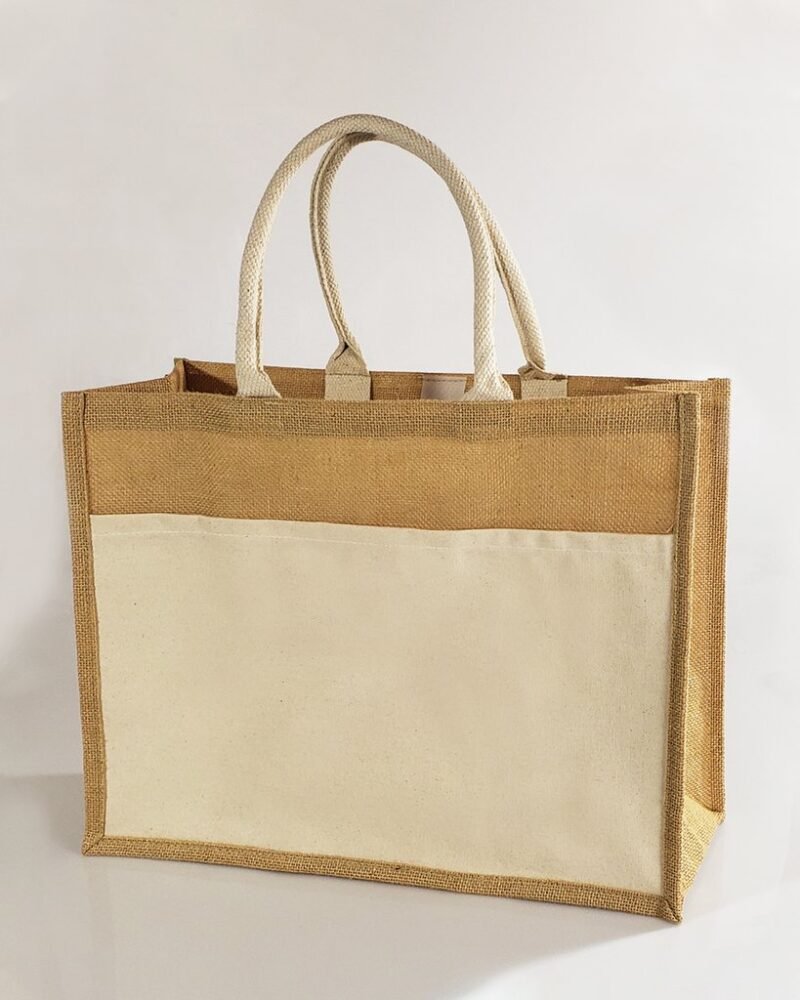 Easy-to-Decorate Jute Tote Bags with Canvas Front Pocket