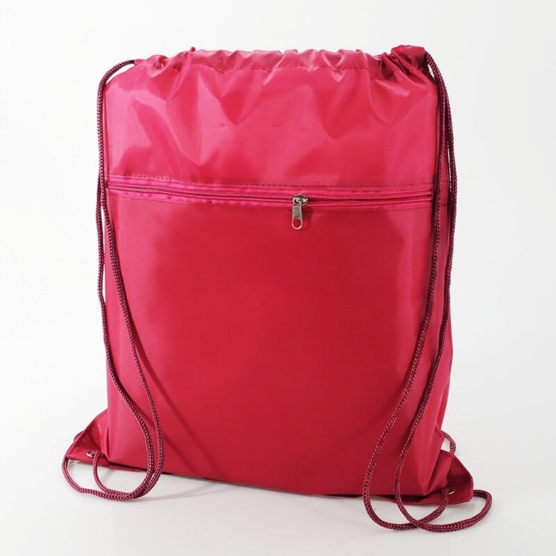 Polyester Value Drawstring Bags with Front Zippered Pocket - Image 2