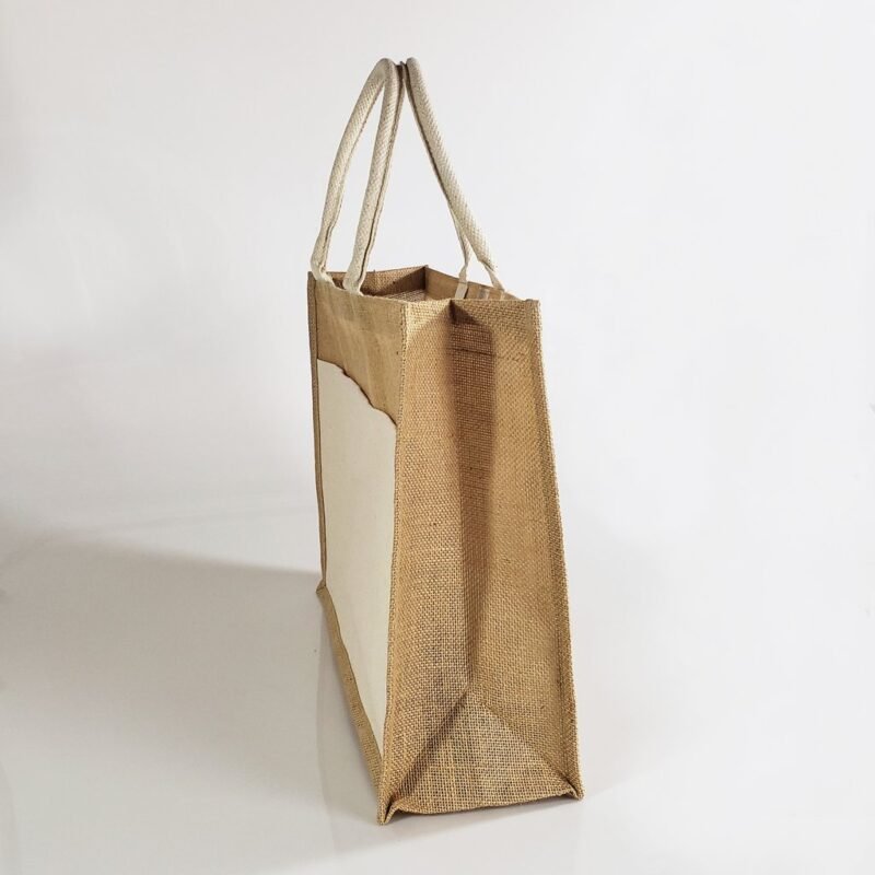 Easy-to-Decorate Jute Tote Bags with Canvas Front Pocket - Image 4