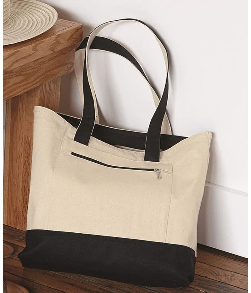 Embroidered Medium Front Zipper Cotton Boat Tote - Image 4