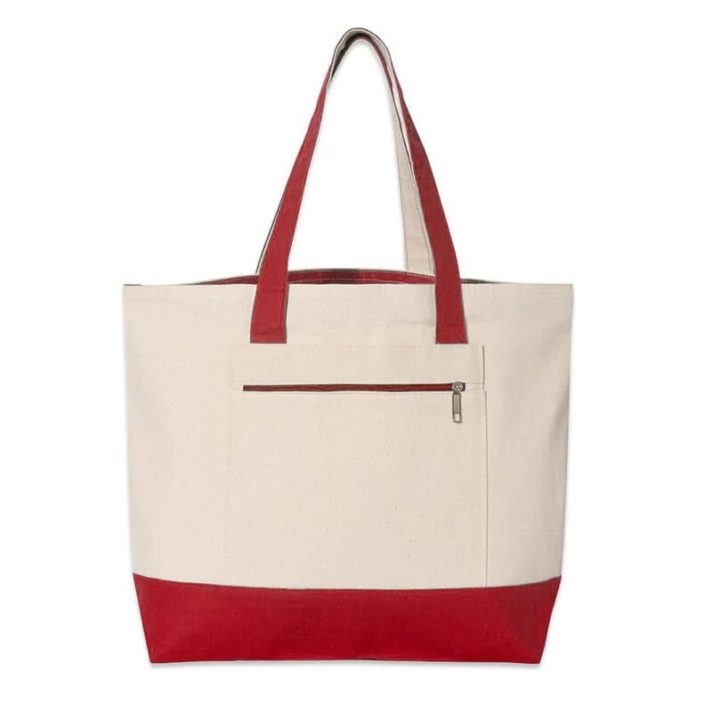 Embroidered Medium Front Zipper Cotton Boat Tote - Image 5